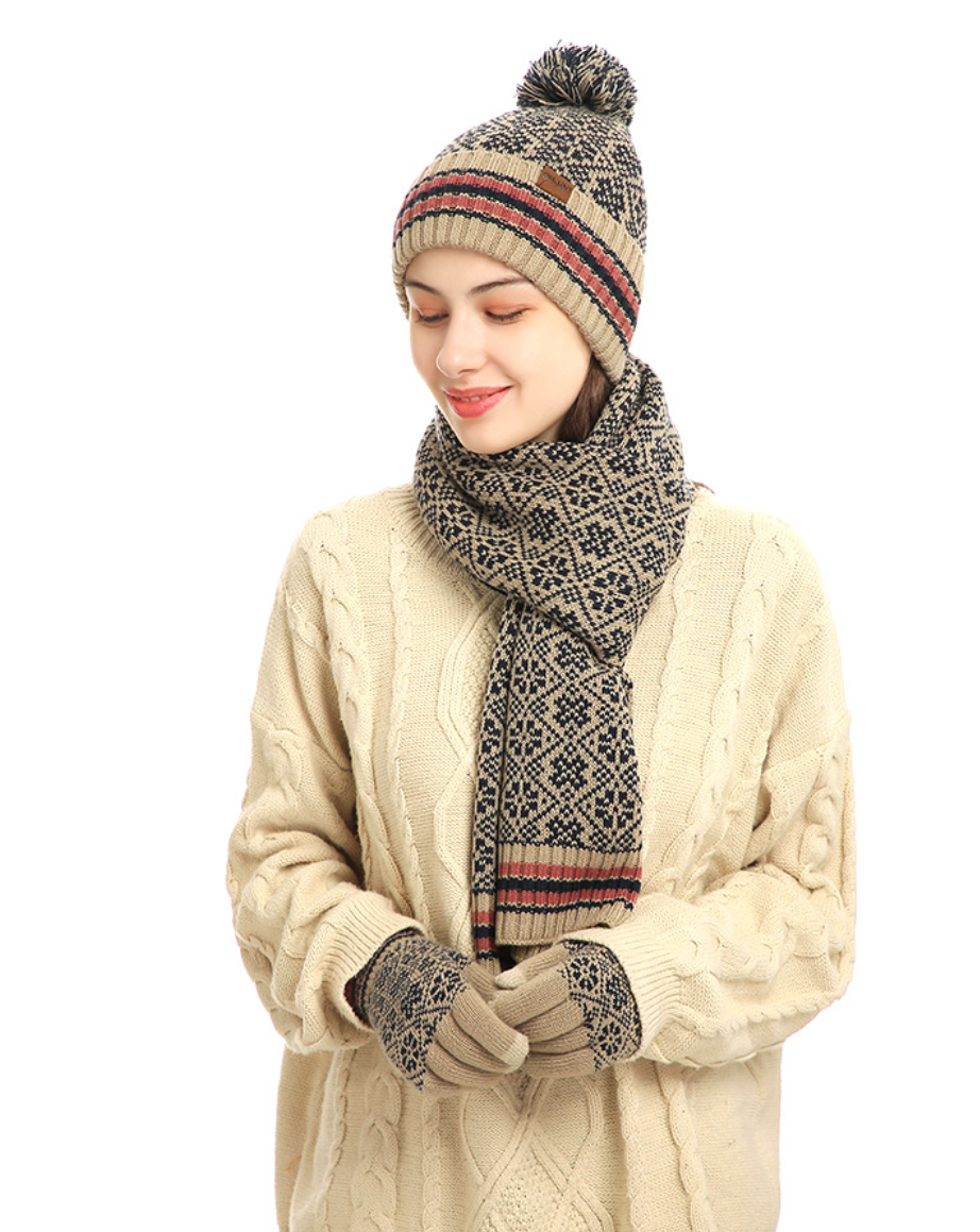 Knit Scarf WoolWarm Hat Scarf Gloves 3 Piecs Sets For Women